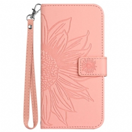 Kožený Kryt Xiaomi Redmi Note 14 Pro 4g Popruh S Potiskem Slunečnic