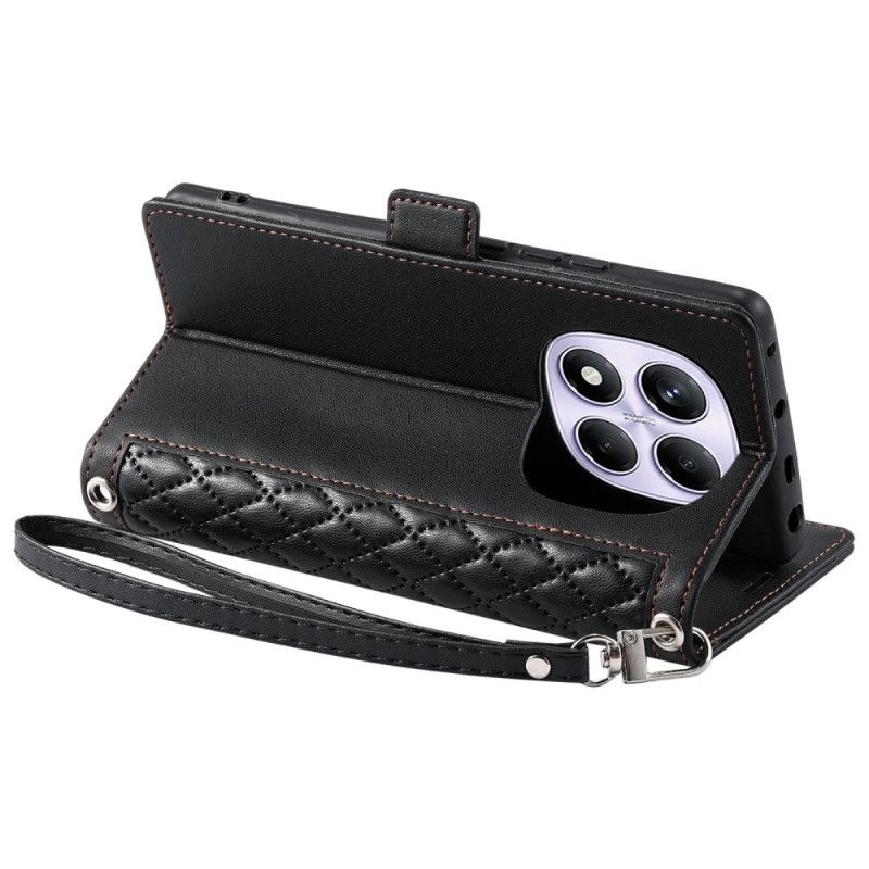 Kožený Kryt Xiaomi Redmi Note 14 Pro 4g Prošívané S Popruhem