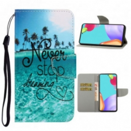 Flipové Pouzdro Na Samsung Galaxy A52 4G / A52 5G / A52s 5G Na Lana Nikdy Nepřestávej Snít Navy Strappy