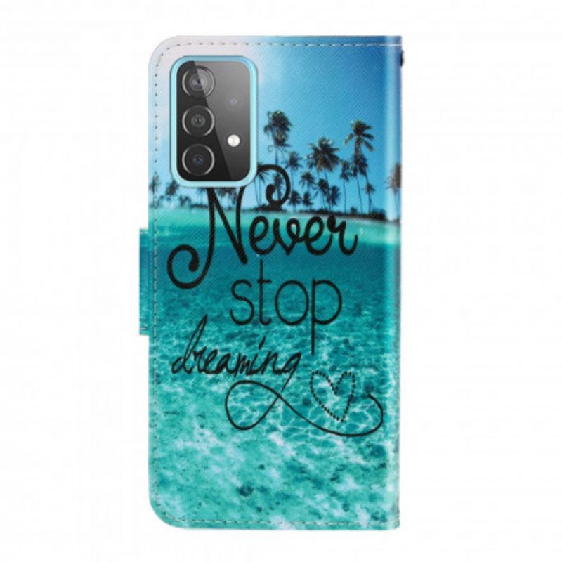 Flipové Pouzdro Na Samsung Galaxy A52 4G / A52 5G / A52s 5G Na Lana Nikdy Nepřestávej Snít Navy Strappy