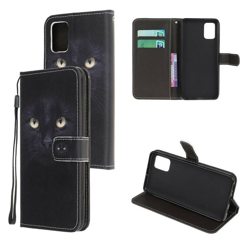 Flipové Pouzdro Na Samsung Galaxy A52 4G / A52 5G / A52s 5G Na Lana Strappy Černé Kočičí Oči
