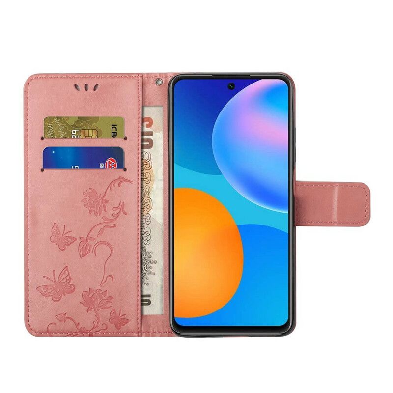 Flipové Pouzdro Na Samsung Galaxy A52 4G / A52 5G / A52s 5G Na Lana Tanga Motýli A Květiny