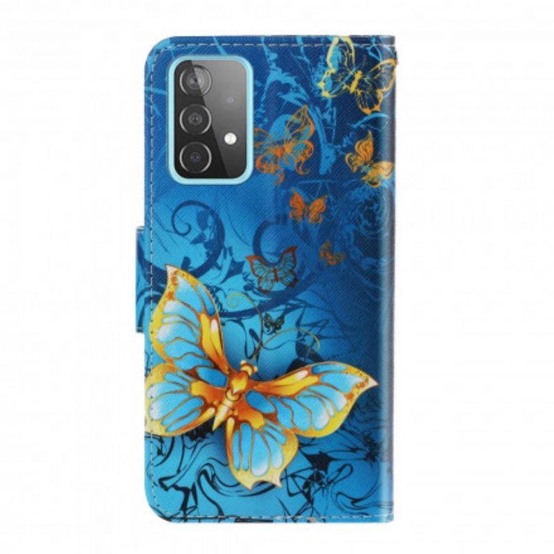 Flipové Pouzdro Na Samsung Galaxy A52 4G / A52 5G / A52s 5G Na Lana Variace Řemínků S Motýly