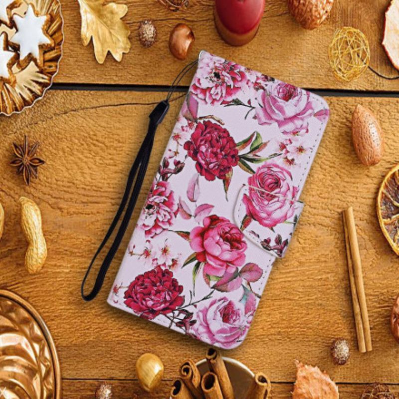 Flipové Pouzdro Na Samsung Galaxy A52 4G / A52 5G / A52s 5G Mistrovské Květiny S Popruhem