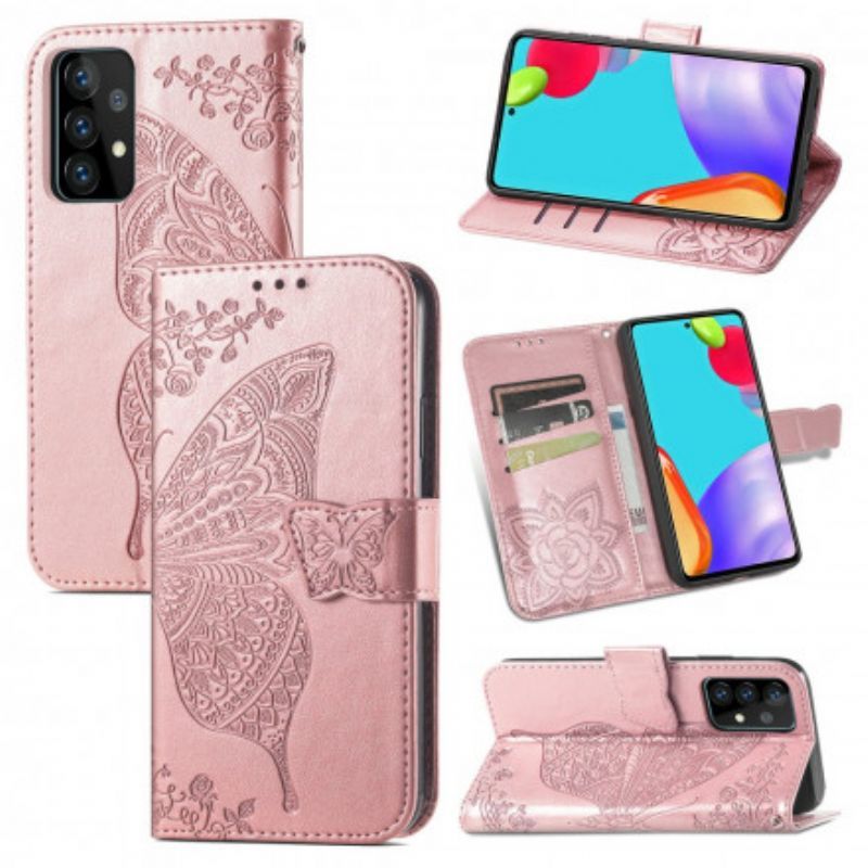 Kožené Pouzdro Na Samsung Galaxy A52 4G / A52 5G / A52s 5G Poloviční Motýli