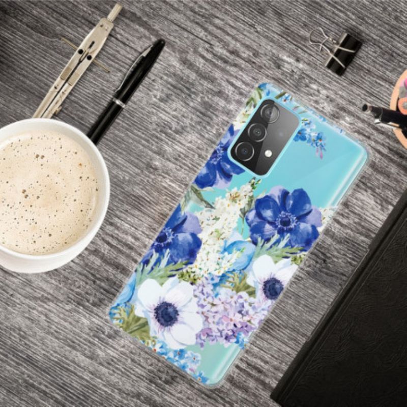 Kryt Na Samsung Galaxy A52 4G / A52 5G / A52s 5G Bezešvé Akvarel Modré Květy