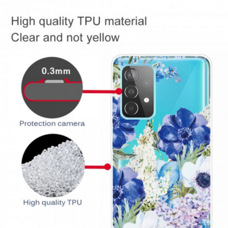 Kryt Na Samsung Galaxy A52 4G / A52 5G / A52s 5G Bezešvé Akvarel Modré Květy