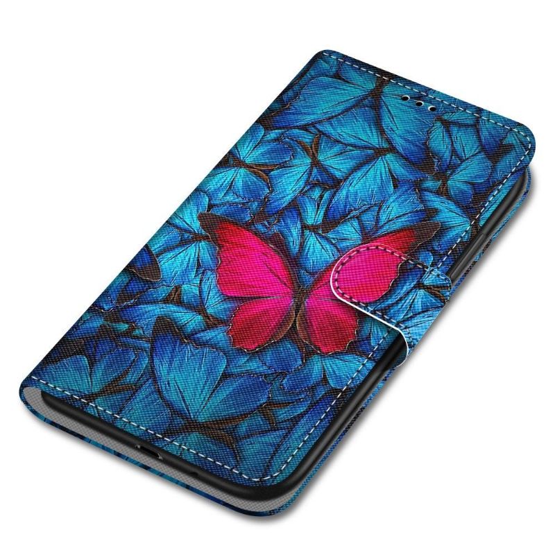 Flipové Pouzdro Na Xiaomi Redmi 10 Modrí A Růžoví Motýli