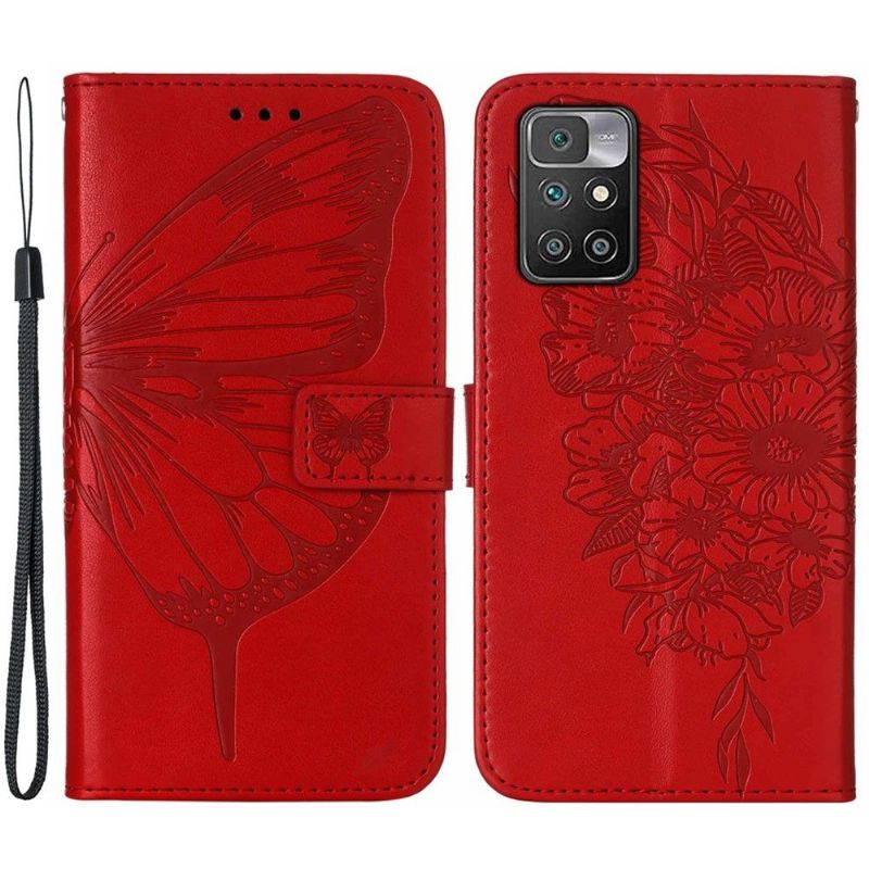 Kožené Pouzdro Na Xiaomi Redmi 10 Držák Motýlích Květin