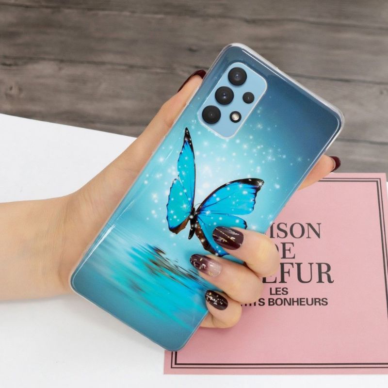Kryt Na Samsung Galaxy A32 4G Svítící Modrý Motýl