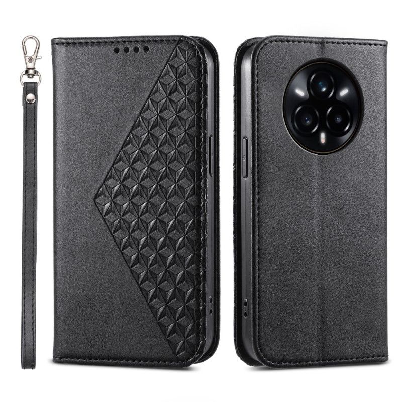 Kožené Pouzdro Folio Realme 14 Pro 5g Texturovaný Design S Karabinkou