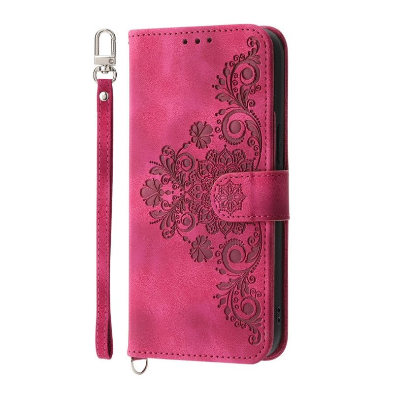 Kožený Kryt Na Realme 14 Pro 5g Květinová Krajka S Páskem