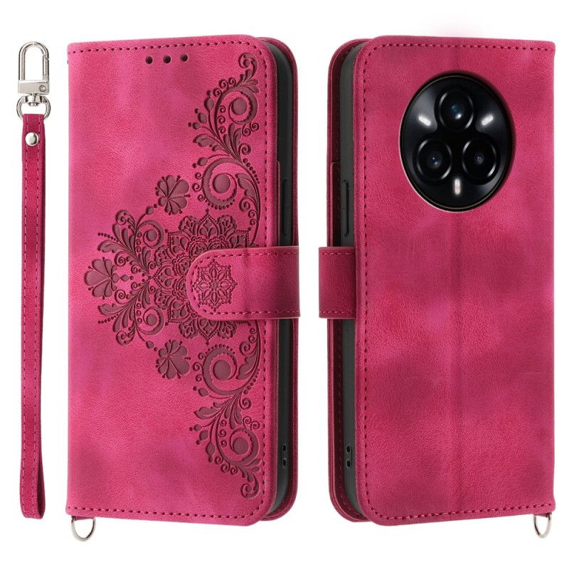 Kožený Kryt Na Realme 14 Pro 5g Květinová Krajka S Páskem