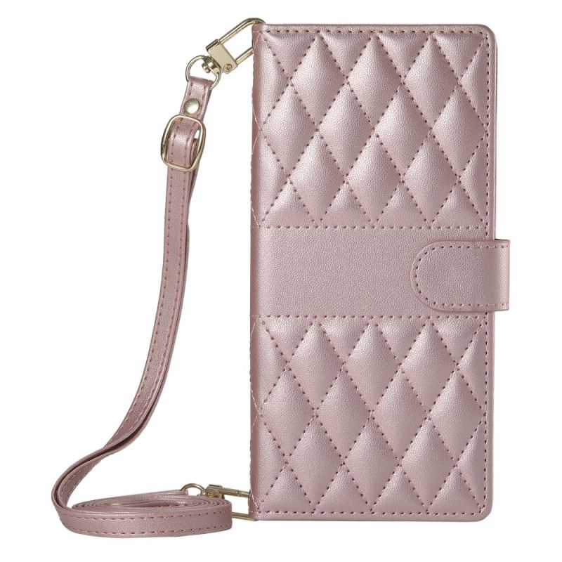 Kožený Kryt Na Realme 14 Pro 5g Prošívaný Design S Popruhem A Ramenním Popruhem