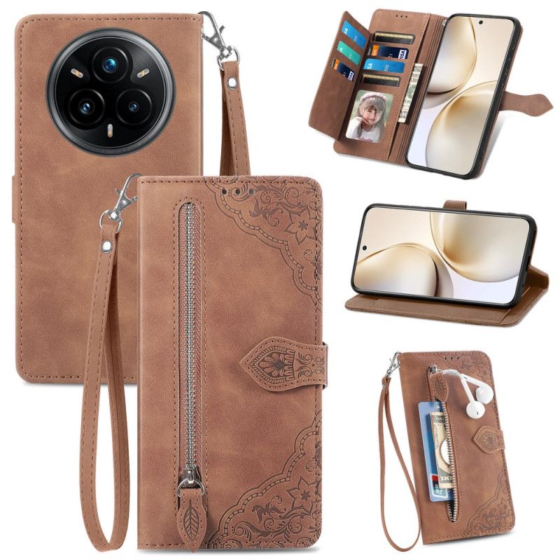 Kožený Kryt Na Realme 14 Pro 5g Semišový Efekt Krajka Pouzdro A Popruh