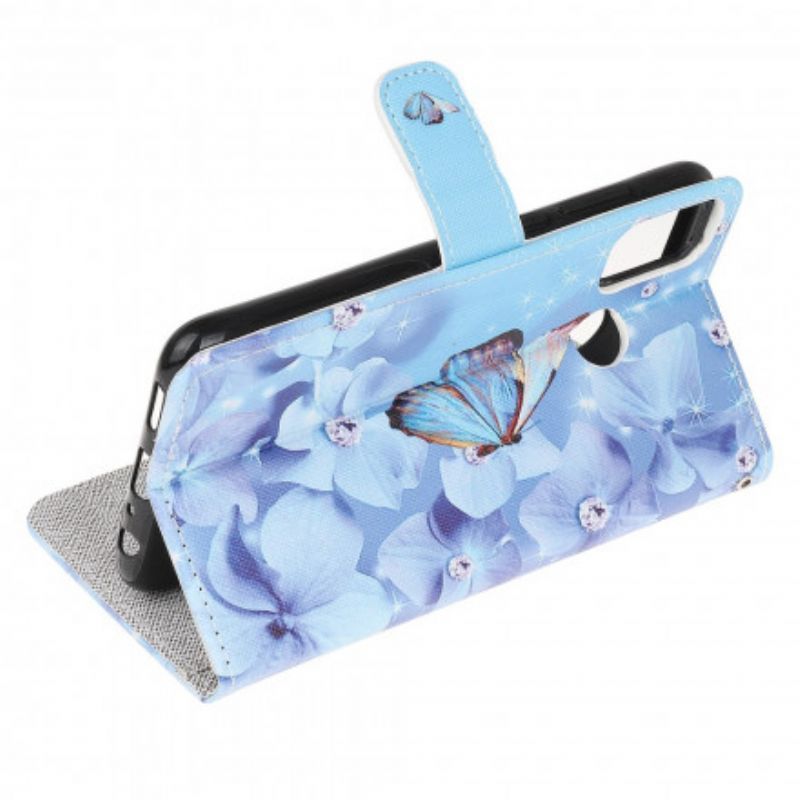 Flipové Pouzdro Na Moto G50 Na Lana Strappy Diamond Motýli