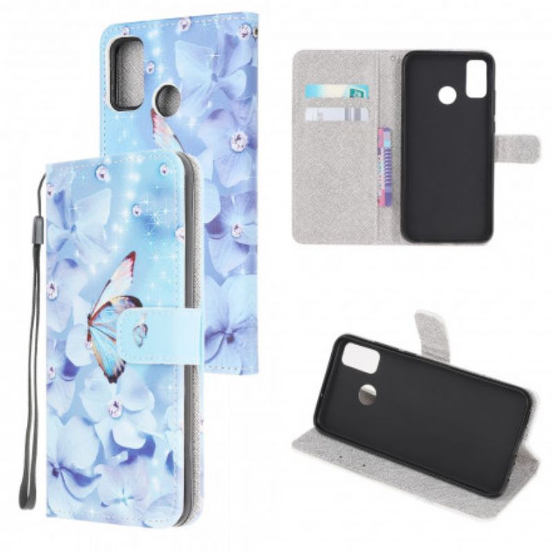 Flipové Pouzdro Na Moto G50 Na Lana Strappy Diamond Motýli