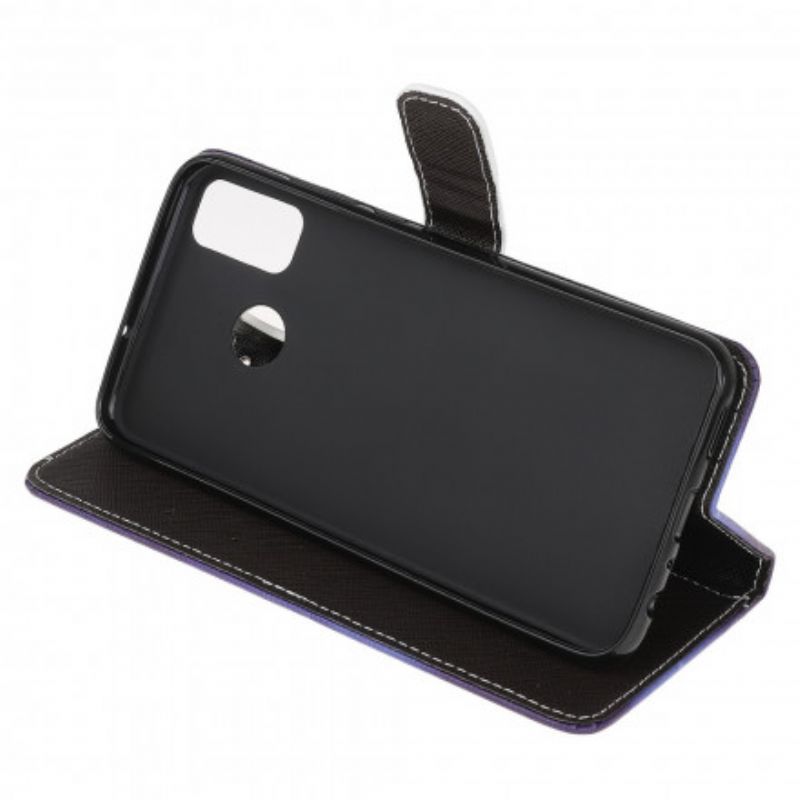 Flipové Pouzdro Na Moto G50 Na Lana Strappy Černé Kočičí Oči