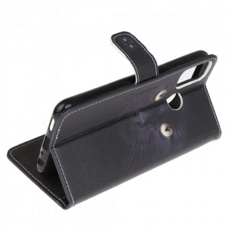 Flipové Pouzdro Na Moto G50 Na Lana Strappy Černé Kočičí Oči