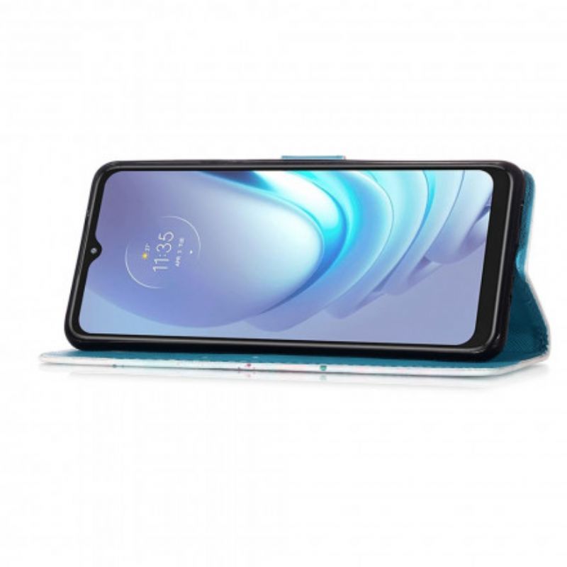 Flipové Pouzdro Na Moto G50 Šňůrka Na Zlaté Motýly