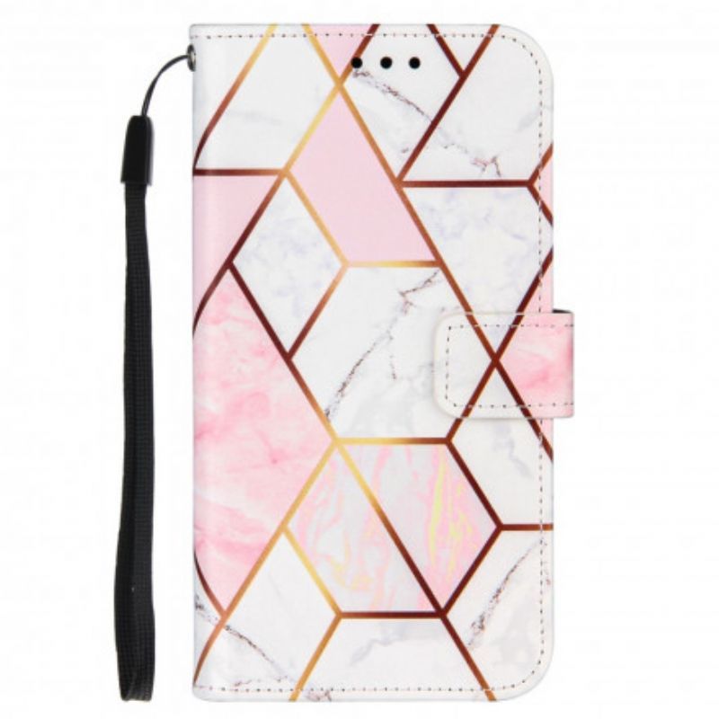 Kožené Pouzdro Na Moto G50 Na Lana Pruhovaný Geometrický Mramor