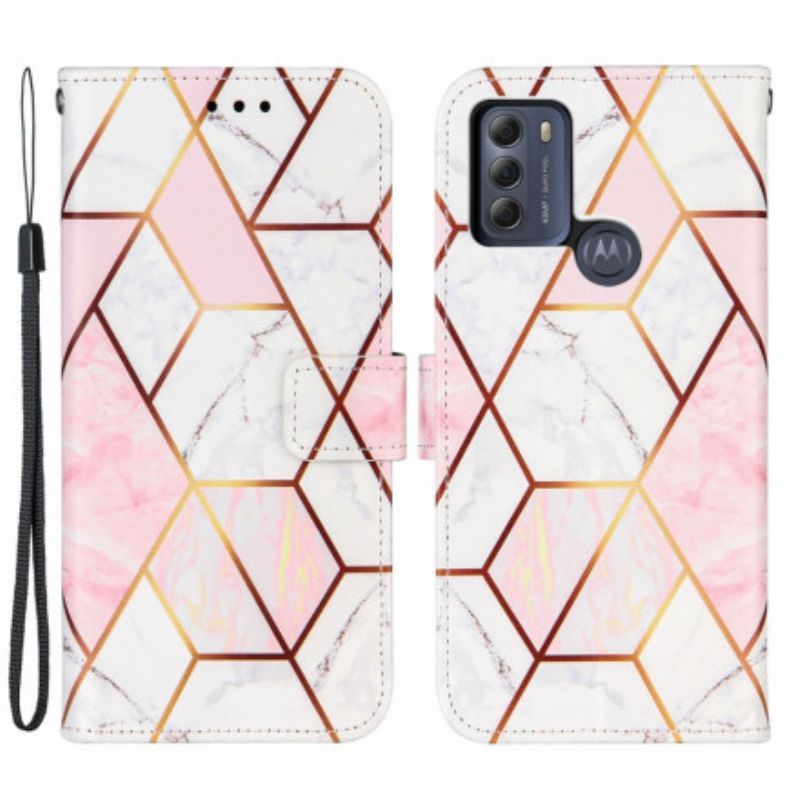 Kožené Pouzdro Na Moto G50 Na Lana Pruhovaný Geometrický Mramor
