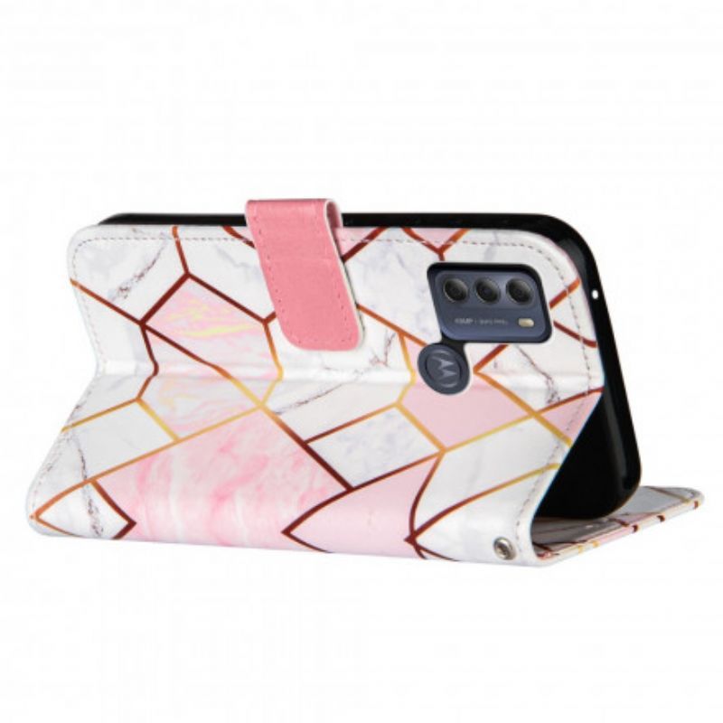 Kožené Pouzdro Na Moto G50 Na Lana Pruhovaný Geometrický Mramor