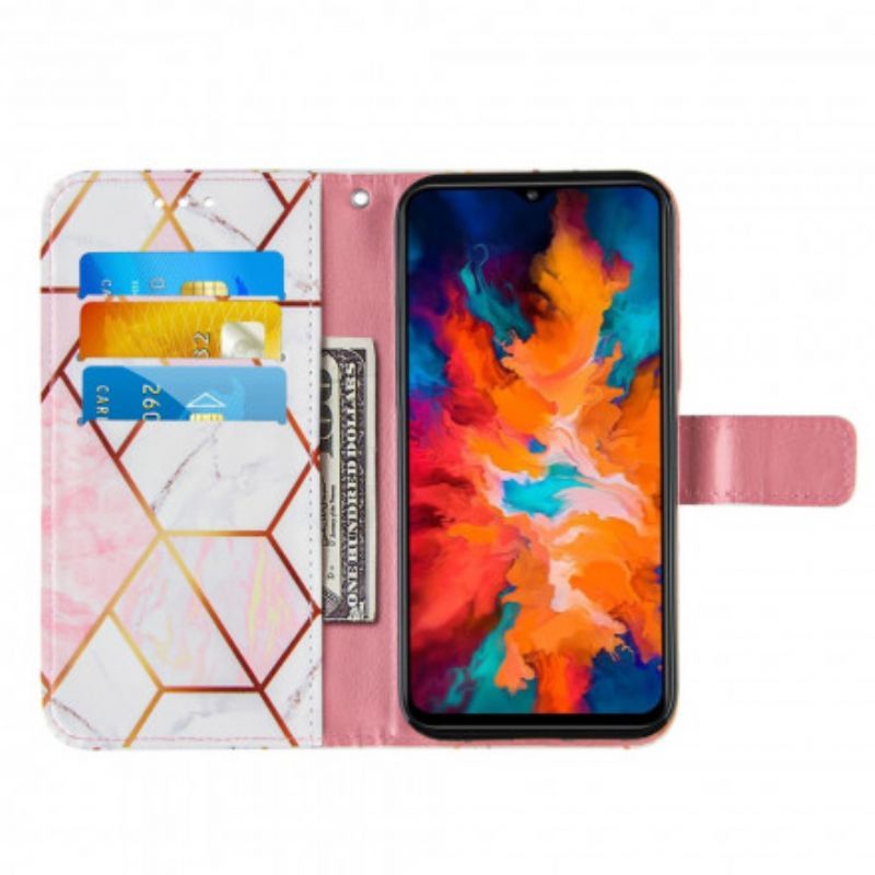 Kožené Pouzdro Na Moto G50 Na Lana Pruhovaný Geometrický Mramor