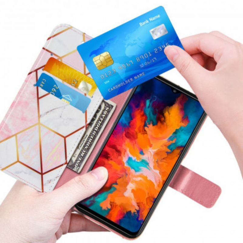 Kožené Pouzdro Na Moto G50 Na Lana Pruhovaný Geometrický Mramor