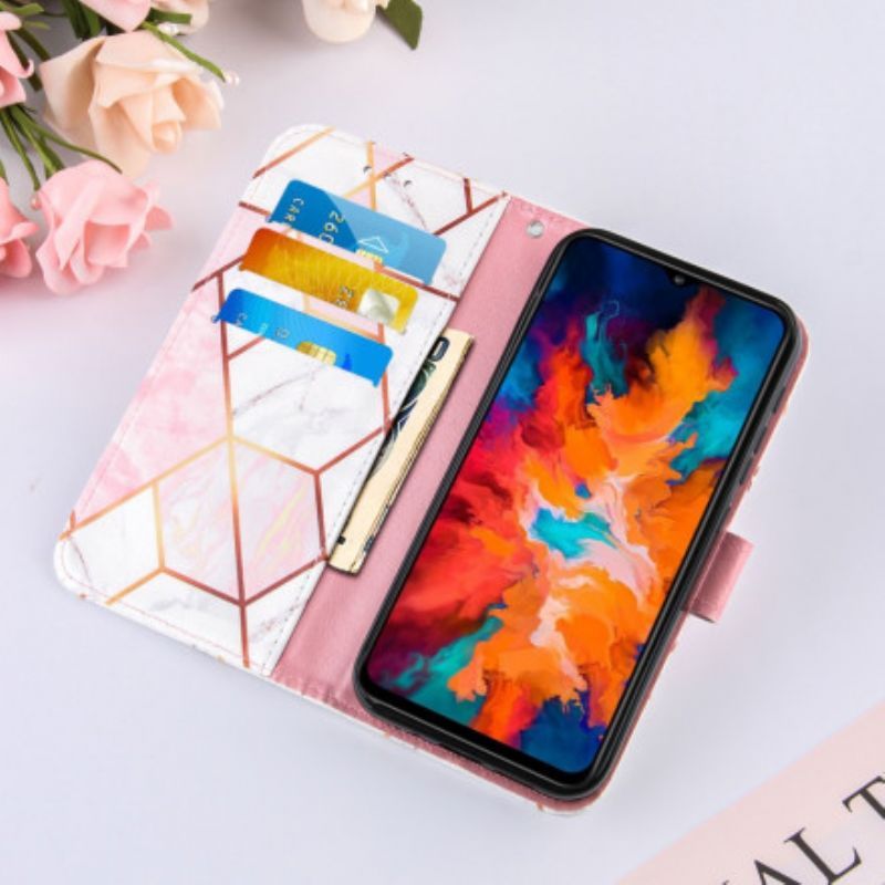 Kožené Pouzdro Na Moto G50 Na Lana Pruhovaný Geometrický Mramor