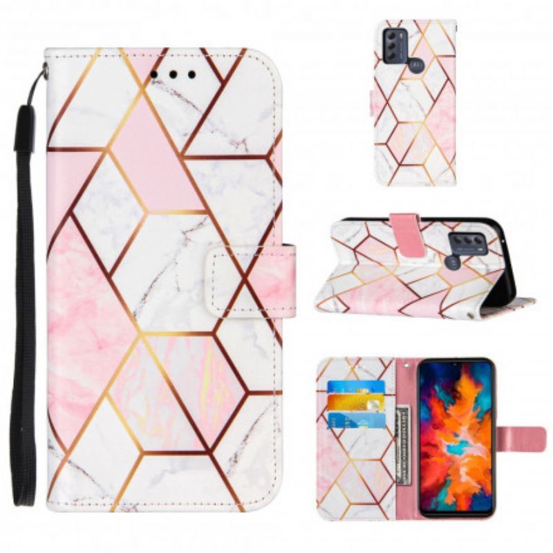 Kožené Pouzdro Na Moto G50 Na Lana Pruhovaný Geometrický Mramor