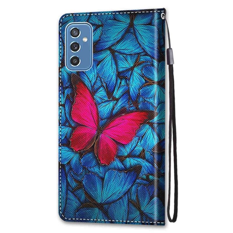 Flipové Pouzdro Na Samsung Galaxy M52 5G Modrí A Růžoví Motýli