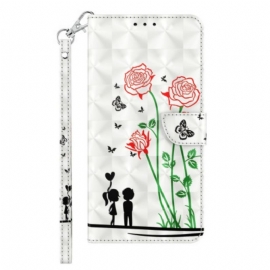 Flipové Pouzdro Na iPhone 14 Na Lana Lanyard Love Pampelišky