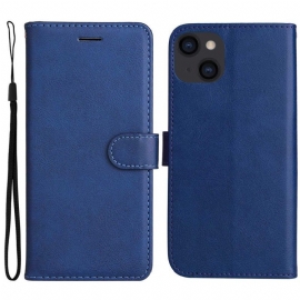 Flipové Pouzdro Na iPhone 14 Na Lana Obyčejné S Popruhem