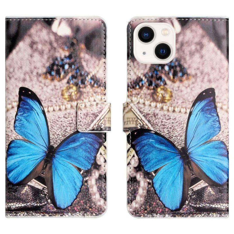 Flipové Pouzdro Na iPhone 14 Modrý Motýl