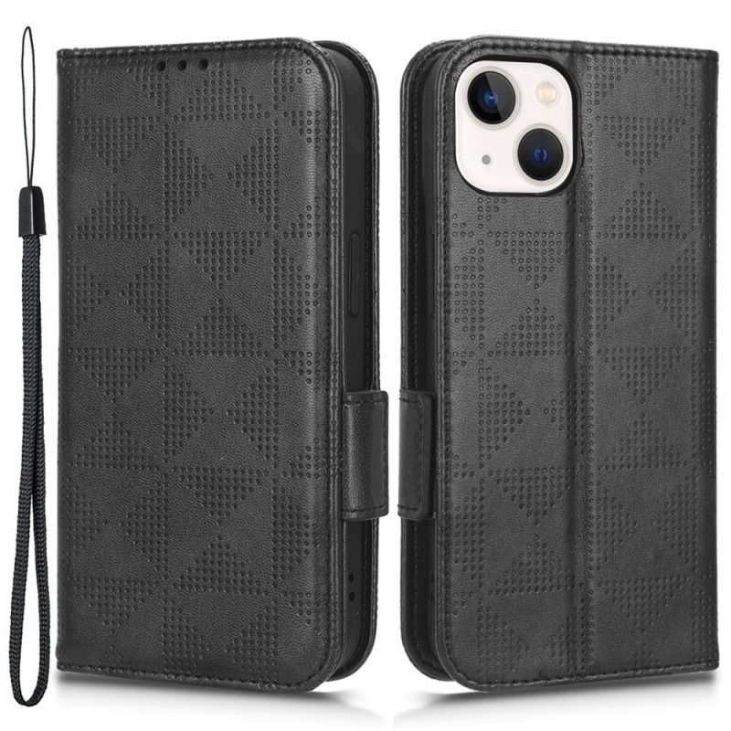 Flipové Pouzdro Na iPhone 14 Trojúhelníky S Lanyardem