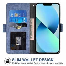 Kožené Pouzdro Na iPhone 14 Džíny S Otočným Držákem Karet
