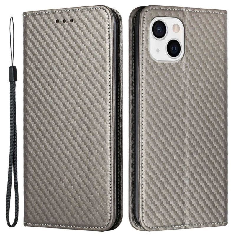 Kryty Na Mobil Na iPhone 14 Na Lana Flipové Pouzdro Strappy Carbon Fiber Style