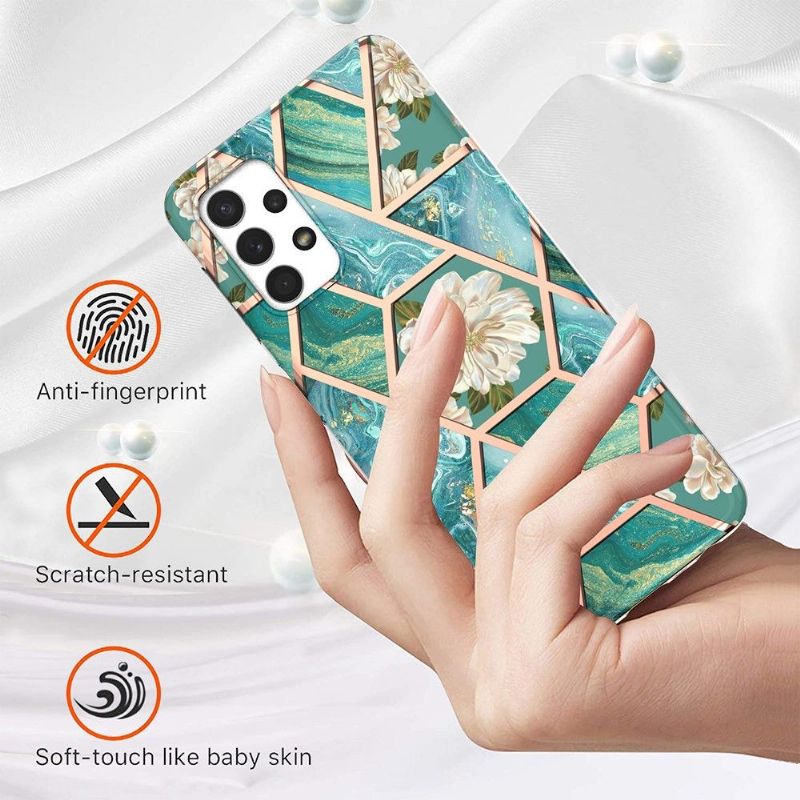 Kryt Na Samsung Galaxy A32 5G Mramorové A Bílé Květy