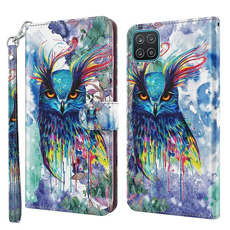 Flipové Pouzdro Na Samsung Galaxy M12 / A12 Akvarel Pták