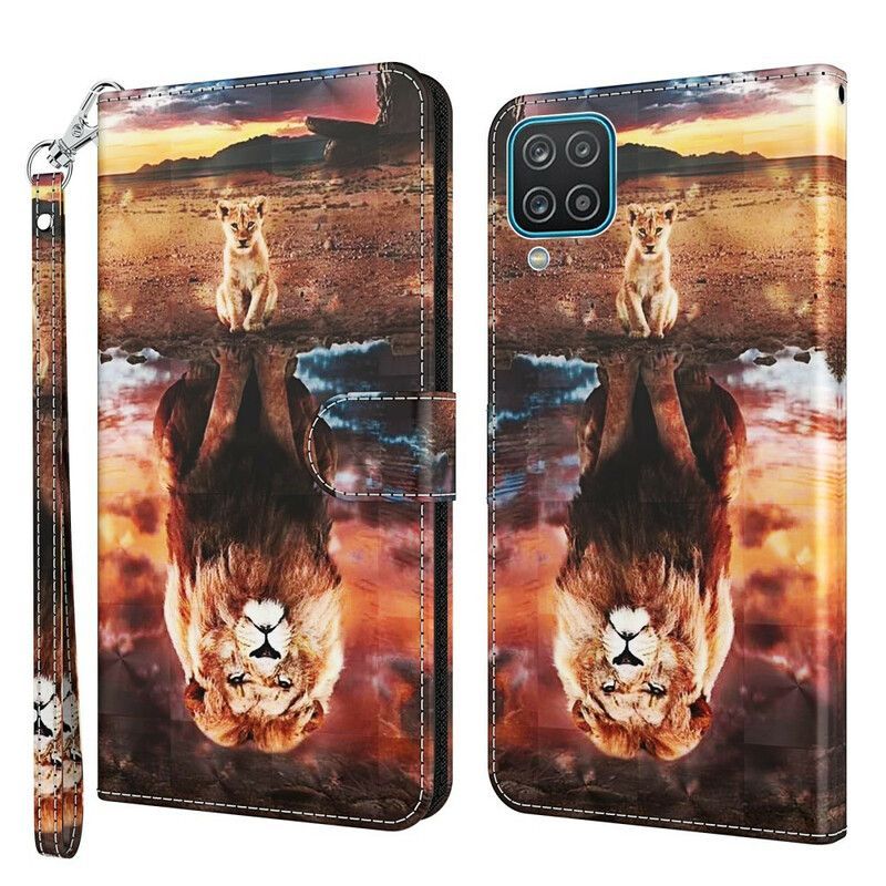 Flipové Pouzdro Na Samsung Galaxy M12 / A12 Světlý Bodový Lev Se Šňůrkou