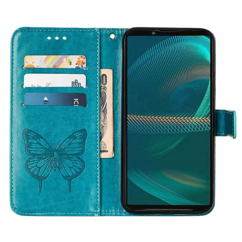 Kožené Pouzdro Na Sony Xperia 5 III Držák Motýlích Květin
