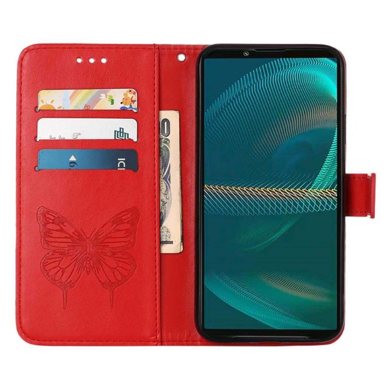Kožené Pouzdro Na Sony Xperia 5 III Držák Motýlích Květin