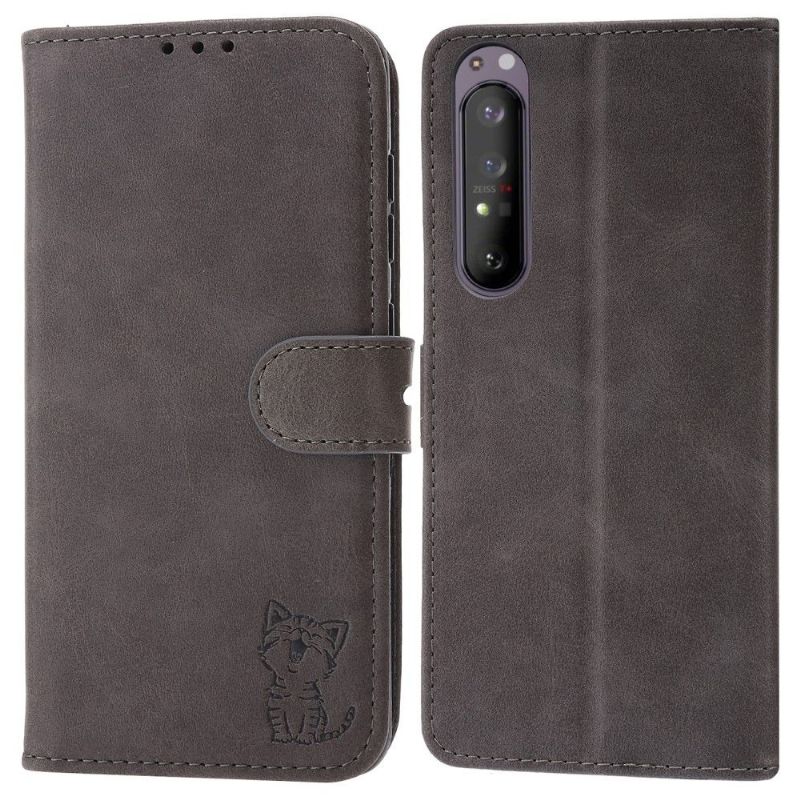 Kožené Pouzdro Na Sony Xperia 5 III Koťátko S Koženým Efektem
