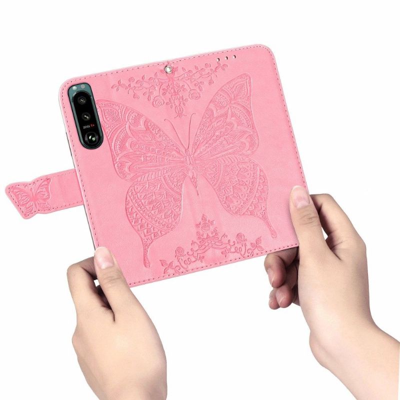 Kožené Pouzdro Na Sony Xperia 5 III Pomocný Motýl