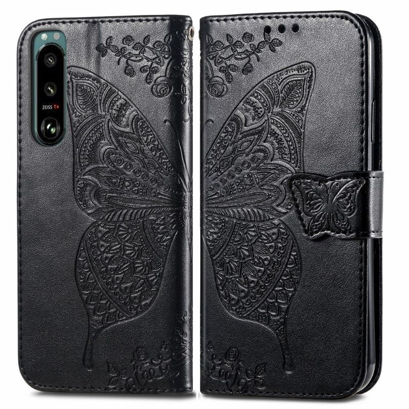 Kožené Pouzdro Na Sony Xperia 5 III Pomocný Motýl
