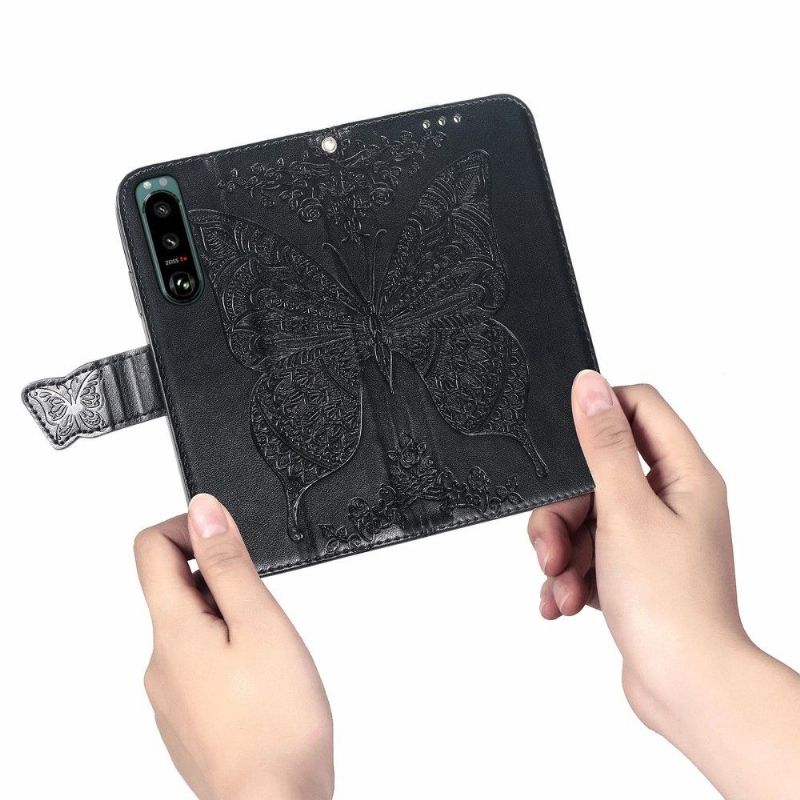 Kožené Pouzdro Na Sony Xperia 5 III Pomocný Motýl
