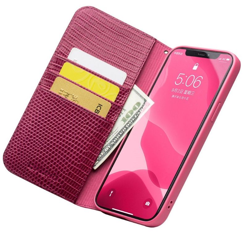 Flipové Pouzdro Na iPhone 12 / 12 Pro Pravá Kůže S Efektem Croc