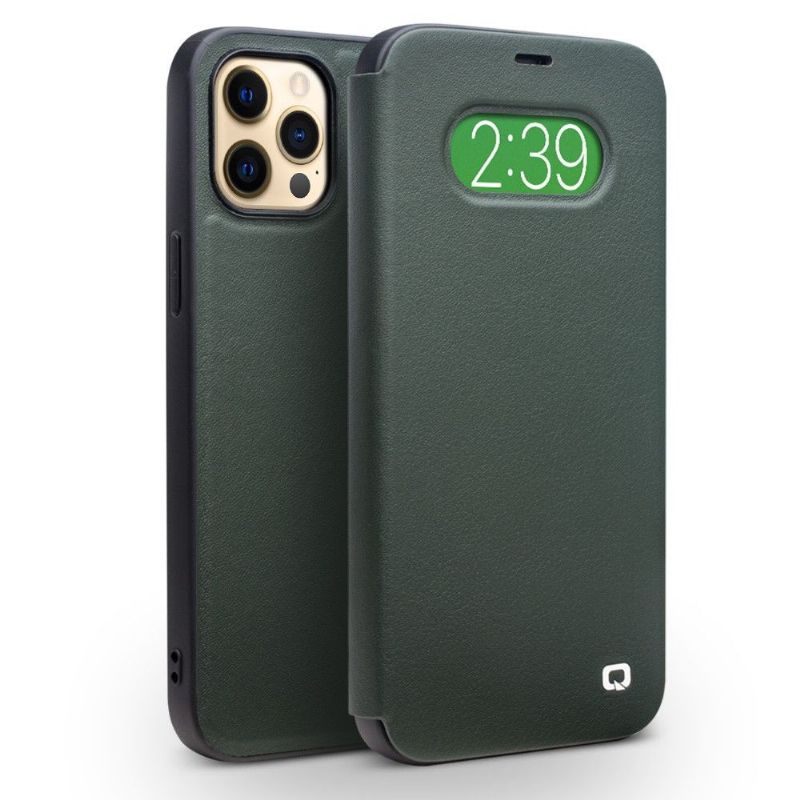Flipové Pouzdro Na iPhone 12 / 12 Pro Pravá Kůže S Oknem