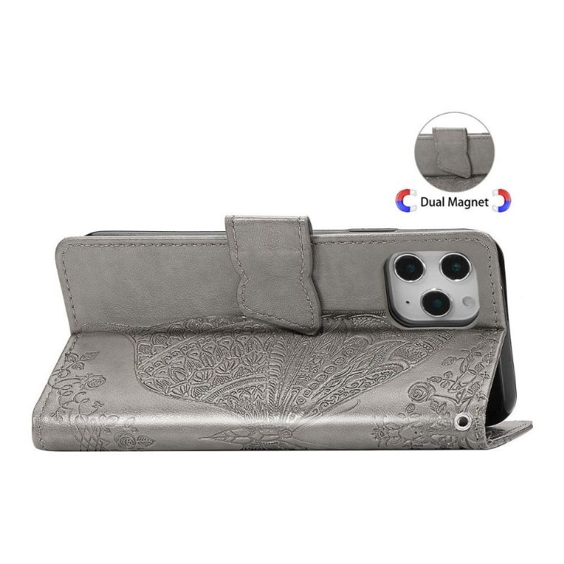 Kožené Pouzdro Folio Na iPhone 12 / 12 Pro Pomocný Motýl